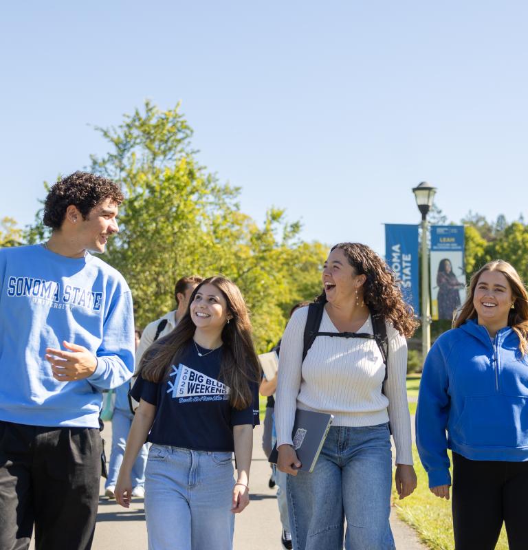 Students walking on Sonoma State Campus